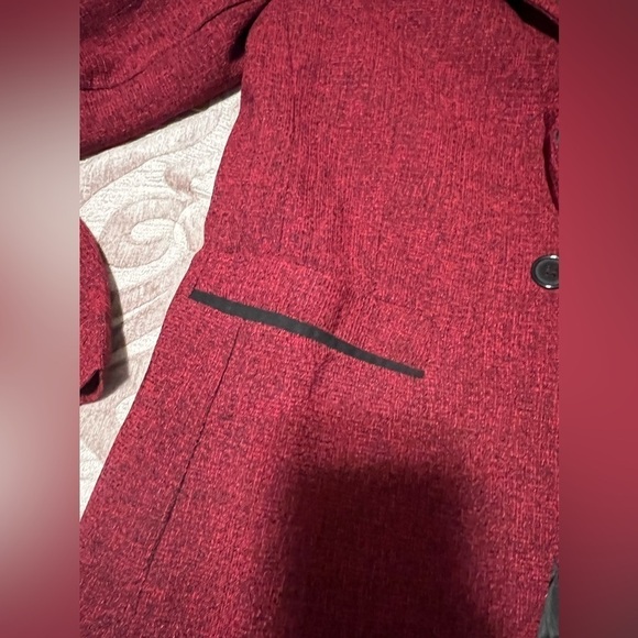 Women's Tweed Herringbone Blazer Jacket - Wine Red Classic Vintage, Size L - Picture 5 of 10